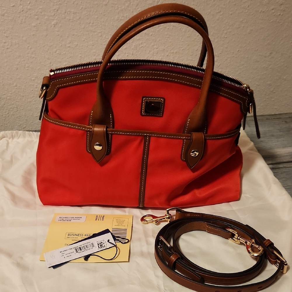 Red and Brown Handbag with Strap